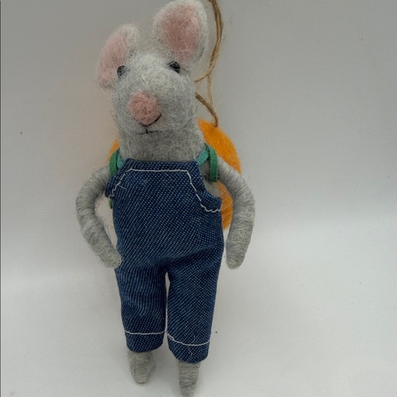 Pumpkin Backpack Mouse Felt Critter Handcrafted Felt Mouse in Blue Overalls - Picture 5 of 5